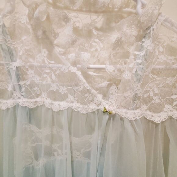 NWOT Vtg Val Mode 2 Pc Peignoir Set Sz XS Blue White Lace Trim 60’s Sheer Robe - Picture 4 of 13